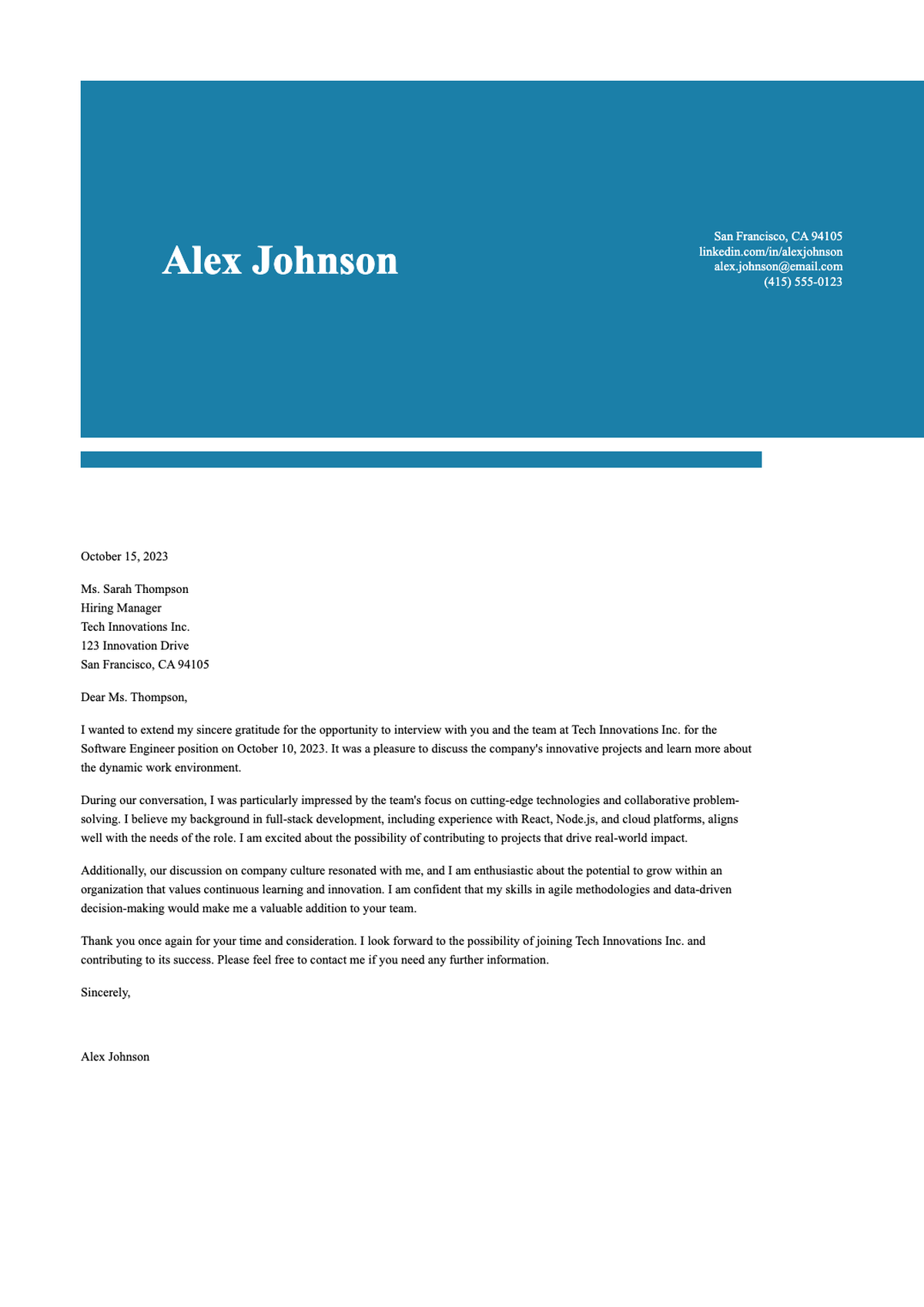Professional follow up cover letter with blue header_variant_2
